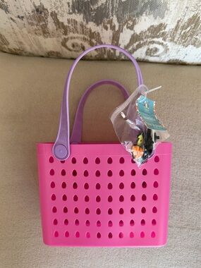 New Kids Pink Easter Basket - Bogg Style Tote Bag with Purple Handles and Charms